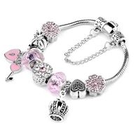 Mother's Day Gifts Pink Color Crystal Heart Pandora Charm Bracelets & Bangles for Women Trendy Bracelet Femme Jewelry