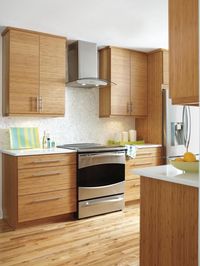 The clean lines and modern look of Kitchen Craft's Summit Horizontal Bamboo cabinets allows the beauty of natural light and the new, open floor plan to shine in this renovated kitchen.