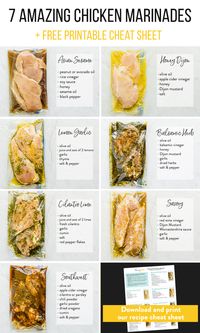 Fill your freezer with these 7 delicious and easy marinades for chicken breasts that you can prep and freeze for later OR enjoy right now. Plus, snag our FREE one-page cheat sheet of all the recipes. #chicken #chickenmarinade #freezermeal #freezercooking