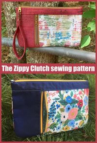 The Zippy Clutch sewing pattern. This is the perfect, fun, and quick sew to create and sell at all your events or to give for gifts! The combinations of fabrics, canvas, vinyl, leather, waxed canvas, and cork are limitless. Large front zipper pocket has room for your phone on this smart clutch bag sewing pattern. This zipper clutch bag to sew is ideal for a night out and is suitable for confident beginner sewers.