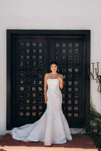 This trumpet wedding dress by Stella York is made with a beautiful textured Jacquard fabric. 8011 by Stella York is now available at Laura and Leigh Bridal in the Philadelphia area!