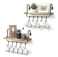 Kitchen Bathroom Coffee Nook with 10 Adjustable Hooks for Mugs Cooking Utensils or Towel Rustic Storage Shelves Set of 2/17x5.9 inch (Carbonized Black)