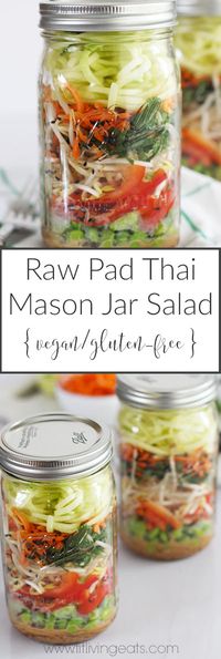 Raw Pad Thai Mason Jar Salad with Kelp Noodles (vegan and gluten-free!) | FitLiving Eats