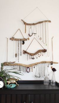 Driftwood Jewelry Display Wall Mounted Jewelry by Curiographer