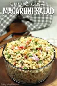 This Easy Macaroni Salad recipe is the perfect side dish to bring to Summer BBQ's, parties and more! Easy macaroni salad is loaded with veggies, cheese and more. You will love the creamy dressing in Macaroni salad recipe. Try this Pasta salad with mayo. Everyone will love this simple Elbow macaroni salad!