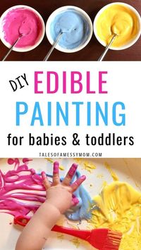 Edible painting - a fun, simple craft and activity for babies and toddlers. DIY edible painting is the perfect sensory play for babies and an entertaining toddler activity. #ediblepainting #babyactivities #toddleractivities #diy #fingerpainting #sensoryplay