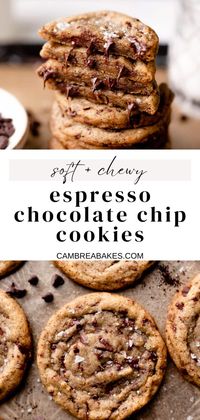 These espresso chocolate chip cookies are grown-up chocolate chip cookies packed with brown butter and espresso grounds!