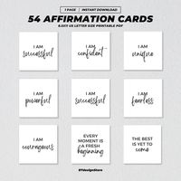 Affirmation Cards Printable, 54 Positive Manifesting Quotes, Daily Vision Board Phrases, Self Care Anxiety Cards, Mental Health Gifts PDF