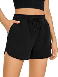 CRZ YOGA Women's Casual Sweat Shorts Athletic Summer Comfy Cotton Lounge Shorts Running Gym Jersey Shorts with Pockets Black Medium at Amazon Women’s Clothing store