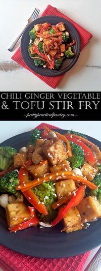 Chili Ginger Vegetable & Tofu Stir Fry... garlic, onions, chili powder, and lots of ginger!!