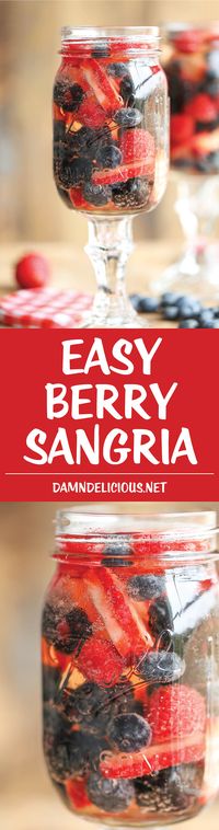 Easy Berry Sangria - So easy and refreshing, chockfull of strawberries, raspberries, blackberries and blueberries. And all you need is just 5 min prep!