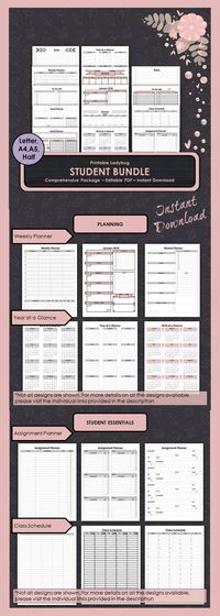 Creative Organization: Student Bullet Journal Bundle - Print now and get organized. Student organizer, academic planner, weekly and monthly planning, project planner, grade tracker, course schedule and many other pages ~ bujo printable ~ planner pages for students ~ college planner ~ A5, A4, Letter and Half Letter Sizes #affiliate #bulletjournalcollection #studentlife #studying