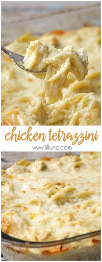 Easy and delicious Cheesy Chicken Tetrazzini - a family favorite dinner meal! { lilluna.com }