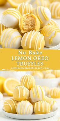 Create a batch of tangy lemon Oreo truffles with this straightforward no-bake recipe. Combining lemon Oreos, cream cheese, and lemon zest, these truffles offer a burst of citrus flavor in every bite. Coated in smooth candy melts, they're the perfect treat for any occasion. Learn how to make these delightful truffles with our easy-to-follow recipe and bring a touch of sunshine to your dessert table. Perfect for lemon lovers and dessert enthusiasts alike!