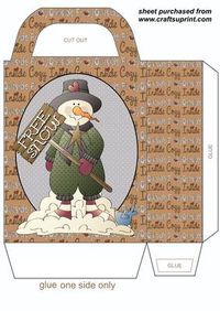 Free snow snowman gift bag on Craftsuprint designed by Stephen Poore -