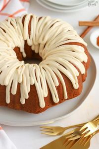 This perfect Pumpkin Bundt Cake is a crowd-pleasing dessert that is great for the holidays and the fall season. It is packed with pumpkin and warm spices and drizzled with cinnamon cream cheese icing. It's incredible!