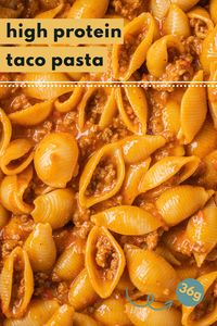 High Protein Taco Pasta is the best one pan dinner! Healthy, cheesy, and delicious, this recipe for taco pasta is great for a quick 30 minute dinner.