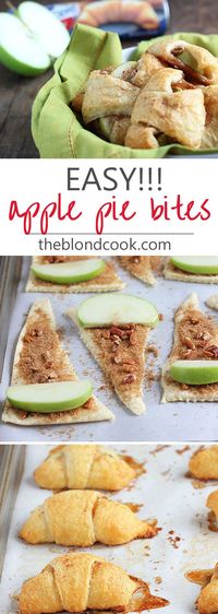 EASY Apple Pie Bites made with crescent rolls. Great idea for party food and a fun project to do with kids!