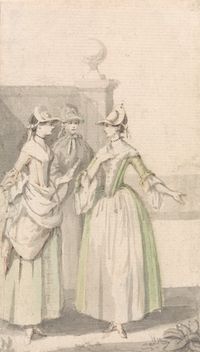 Anthony Highmore, 1719–1799, British, Group of Three Ladies, undated, Watercolor, pen and brown ink, and graphite on medium, blued white, moderately textured laid paper, Yale Center for British Art, Paul Mellon Collection