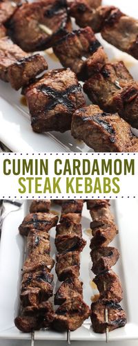 Cumin cardamom steak kebabs are a versatile grilling recipe made ultra flavorful with an easy marinade. Serve these beef kebabs alongside rice, on top of a salad, or in pitas for a satisfying lunch or dinner.