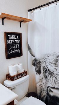 "Western Bathroom Sign Approximately 14\"x18\" Signs are handcrafted and made to order. Lettering is laser cut and hand painted. Blemishes in the wood may occur! Happy Shopping!"