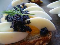 An open face sandwich "Egg with Roe"