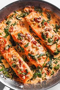 Creamy Tuscan Salmon with Spinach, Artichokes, Capers