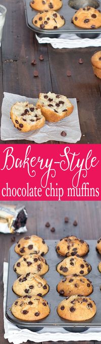 Enjoy these bakery-style chocolate chip muffins with your morning coffee and/or as an afternoon snack. They’re soft, fluffy, and packed with chocolate chips! The best chocolate chip muffins!