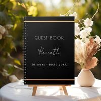 Guest book birthday black gold minimalist budget | Zazzle