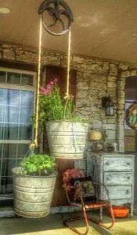 Hang Your Flowers in Galvanized Buckets #galvanized #tub #bucket #decorhomeideas