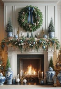 How to decorate a fireplace mantel for Christmas. How to decorate a fireplace for Christmas. How to decorate a fireplace mantel for Christmas. Mantel Christmas decorating ideas. Christmas inspo. Christmas decorating ideas. Vintage Christmas. Christmas mantle decor. Holiday decor. Christmas decor ideas. Christmas mantels. Mantel Christmas decorating ideas. Christmas fireplace mantels. Mantel decorating ideas for Christmas. Fireplace mantle Christmas decor ideas. Winter mantle decor. Fireplace mantle decor. blue and white ginger jars. southern maximalist. blue velvet. traditional. chinoiserie Christmas decor.