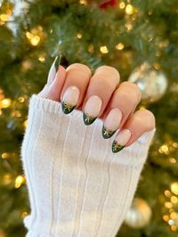 Green French Tip with Gold bows