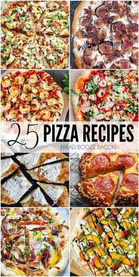 These 25 Pizza Recipes are oh so cheesy, and packed with incredible flavors that'll make you forget all about picking up the phone for takeout. #BreadBoozeBacon #pizza #cheese #dinner