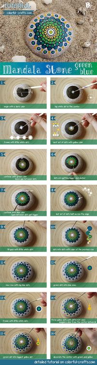 How to #Mandala Stone Tutorial – green blue #DIY by colorful-crafts.com