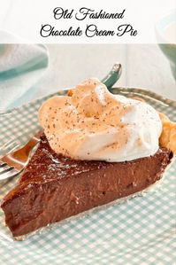 This Old Fashioned Chocolate Cream Pie is made with pure rich cocoa powder, and it’s silky smooth and easier to make than you might think.  The filling is poured into a homemade pie crust, just like your grandma made.  You can finish it with freshly whipped cream or homemade meringue.