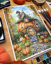 Adorable pumpkin house painting from Dorakoreny