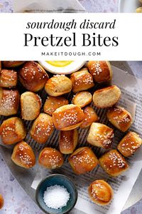 Craving a savory snack? Whip up a batch of these soft, homemade sourdough pretzel bites from scratch! With a same-day recipe using your starter discard, they're quick and delicious. Visit MakeItDough.com