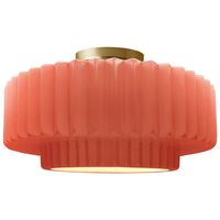 16.5"W Gloss Blush Frame Brushed Brass Large Tier Pleated LED Semi.Flu