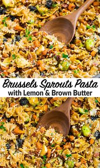 Easy Brussels Sprouts Pasta with Lemon, Parmesan, and Butternut Squash in a scrumptious brown butter sauce. This quick and easy weeknight vegetarian dish is a delicious way for families to eat some healthy vegetables! It has the best fall ingredients and flavors. #wellplated #pasta #vegetarian