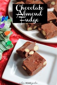 This chocolate almond fudge is a sweet tooth lovers delight! Creamy chocolate fudge with almonds mixed throughout for the perfect bite.