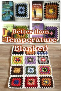 More FUN than a boring temperature blanket. Crochet Granny Square BOOK Blanket! Read a book. Crochet a matching granny square. EASY and FAST! Video tutorial. #crochetbookblanket #crochettemperatureblanket #grannysquareblanket #crazycoolcrochet