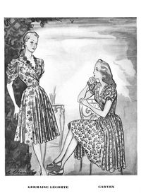 Carven P/E 1945 (à gauche Germaine Lecomte). Illustration de Jean Févier.