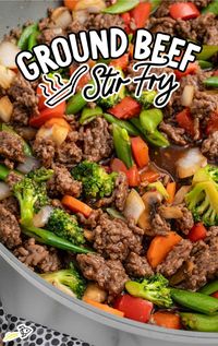 a skillet of Ground Beef Stir Fry