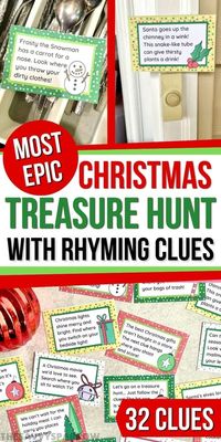 Want to do a Christmas scavenger hunt or treasure hunt for kids this year? Do this fun Christmas activity and lead your kids to their stockings or a larger final Christmas gift! These cute printable rhyming scavenger hunt clues for Christmas can make set up easy, and my kids absolutely LOVE this fun Christmas tradition!