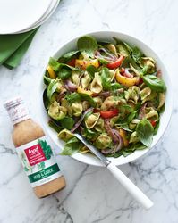 This warm tortellini salad with Food Network Inspirations’ Italian Herb and Garlic dressing is the perfect weeknight dinner.