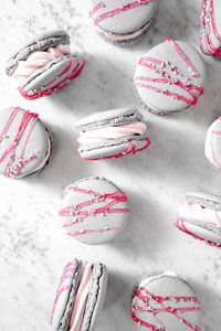 Pink piping gel Macarons featuring Momofuku Milk Bar Frosting