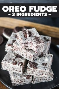 Making Oreo fudge is so easy with this 3 ingredient recipe! It has the perfect texture, and it’s likely you already have all the ingredients!