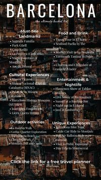 The ultimate Barcelona bucket list. Read here for things to do in Barcelona. Checkout the link for a free travel planner