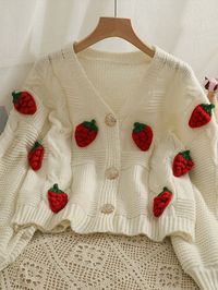 Twisted Women Knitted Cardigan Fashion 3D Strawberry Loose Sweet Sweat – wanahavit