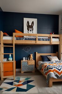 Maximize space and create a fun atmosphere for your boys with this bunk bed idea. This room is perfect for siblings who share a room.👦 #littleboysroom #babyboyroomideas #toddlerroomideasforboys #littleboynurseryideas #toddlerbedroomideasforboy #littleboyroomideas #Kids'bedroomideas #Children'sroom #Kids'bedroominspiration #Modernnurserydecor